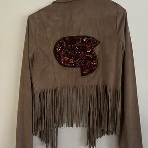 Fringed Suede Jacket with Handmade Embroidery STS9 Patch